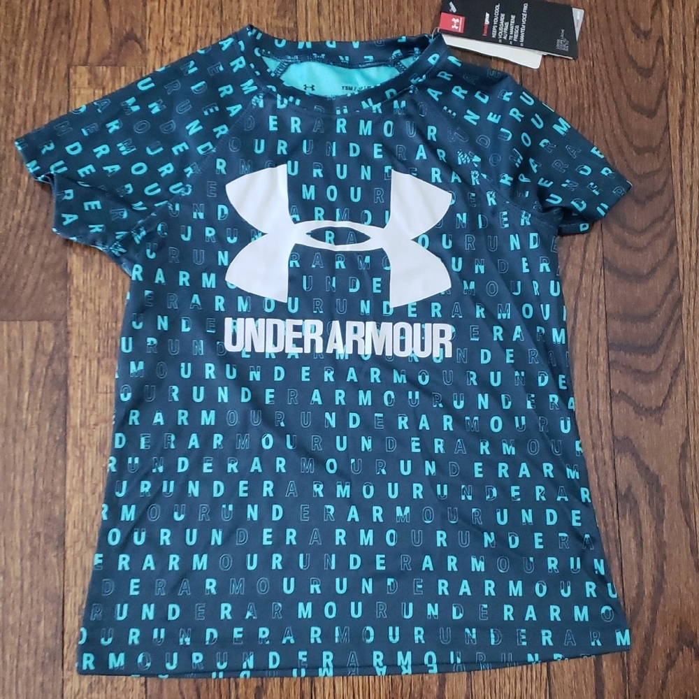 Under Armour Kids' Teal and Black Logo Tee
